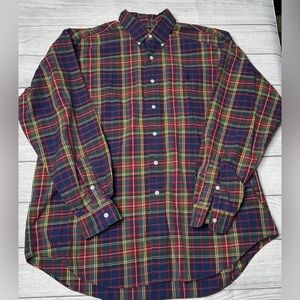 Polo Ralph Lauren Blake Long Sleeve Button‎ Down Plaid Shirt Size Large Navy Red